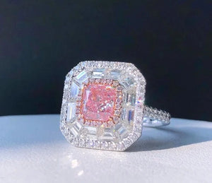 18K Solid Gold and Fancy Brownish GIA 1.03ct Pink Diamonds Ring