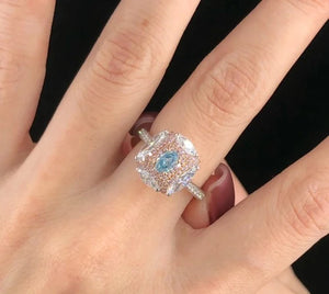 18K Solid Gold and Very Light Blue GIA  0.27ct Diamonds Ring