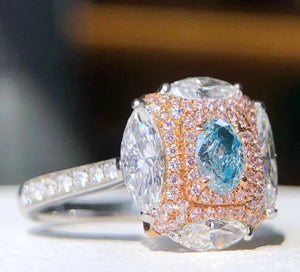 18K Solid Gold and Very Light Blue GIA  0.27ct Diamonds Ring