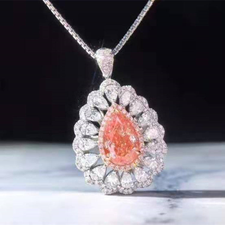 Wholesale Luxury 18k Real Gold Natural Diamond Jewelry 2.0ct Natural VS Pink Diamond Necklace Pendant Ring Dual Use