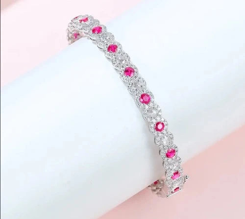 18K Solid White Gold Natural Diamonds and Ruby Bracelet