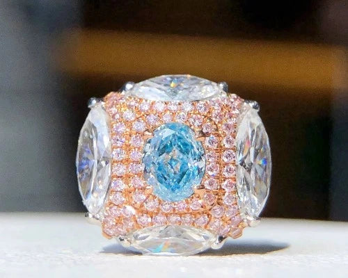 18K Solid Gold and Very Light Blue GIA  0.27ct Diamonds Ring