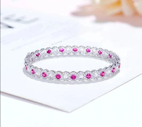 18K Solid White Gold Natural Diamonds and Ruby Bracelet