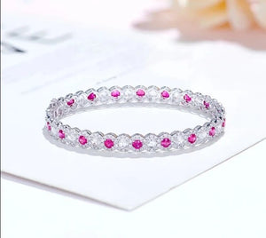 18K Solid White Gold Natural Diamonds and Ruby Bracelet