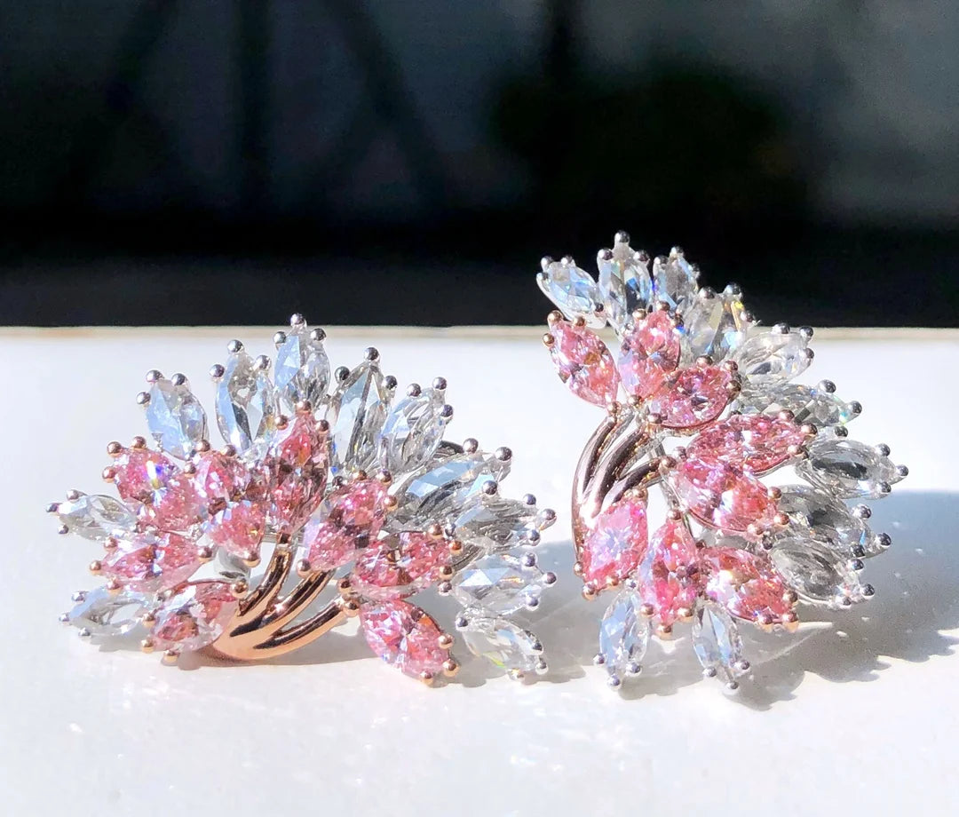 Pink Diamonds 2.498ct 18K White Gold Nature Pink Diamonds Female Studs Earrings for Women Fine Earrings