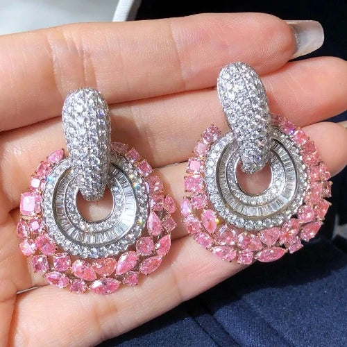 18K Solid White Gold and 8.815ct Natural Pink Diamonds Dangle Earrings