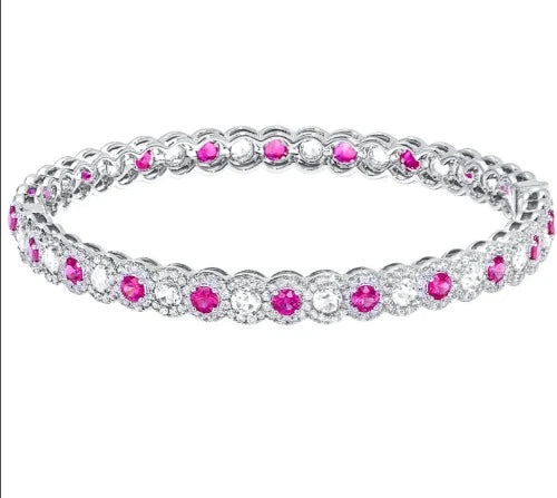 18K Solid White Gold Natural Diamonds and Ruby Bracelet